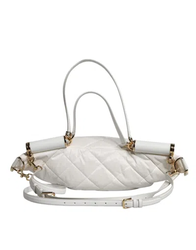 Pre-owned Dolce & Gabbana White Quilted Logo Plaque Belt Waist Fanny Pack Women's Bag ()