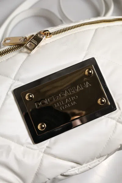 Pre-owned Dolce & Gabbana White Quilted Logo Plaque Belt Waist Fanny Pack Women's Bag ()