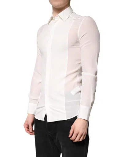 Pre-owned Dolce & Gabbana White Silk Gold Dress Formal Collared Men's Shirt ()