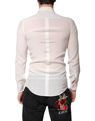 Pre-owned Dolce & Gabbana White Silk Gold Dress Formal Collared Men's Shirt ()