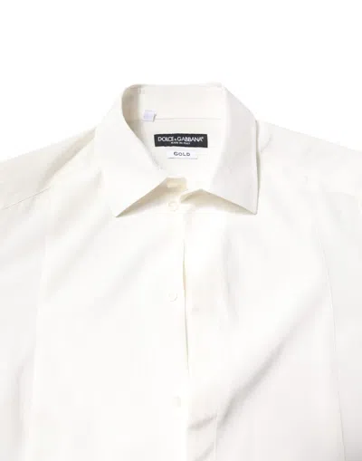 Pre-owned Dolce & Gabbana White Silk Gold Dress Formal Collared Men's Shirt ()