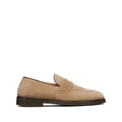 Brunello Cucinelli Beige Calf Suede Mocassins In Neutral
