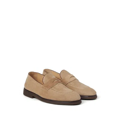 Brunello Cucinelli Beige Calf Suede Mocassins In Neutral