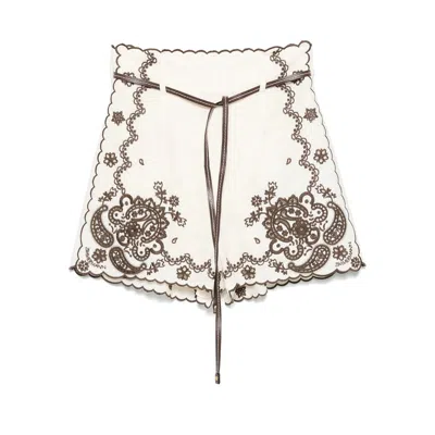 Zimmermann Womens Ivory Chocolate Ascension Embroidered Linen Shorts Xs In Multi