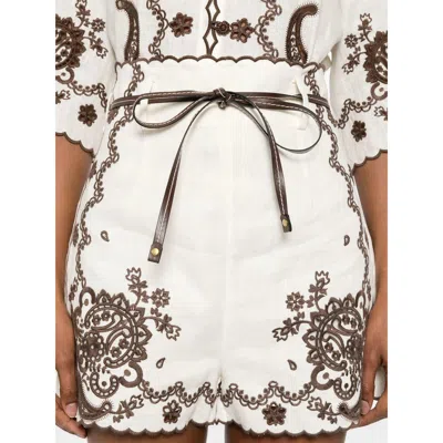 Zimmermann Womens Ivory Chocolate Ascension Embroidered Linen Shorts Xs In Multi