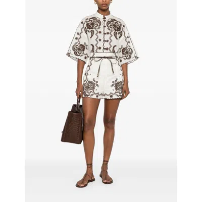 Zimmermann Womens Ivory Chocolate Ascension Embroidered Linen Shorts Xs In Multi