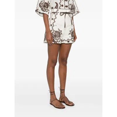 Zimmermann Womens Ivory Chocolate Ascension Embroidered Linen Shorts Xs In Multi