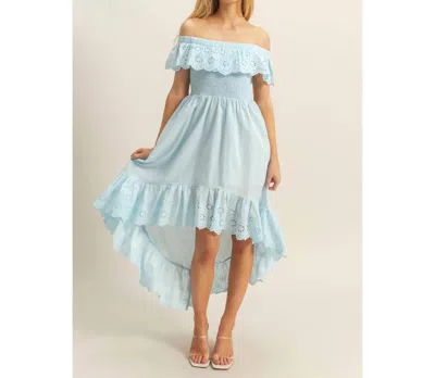 Hyfve Smocked Bodice High-low Hem Midi Dress In Blue