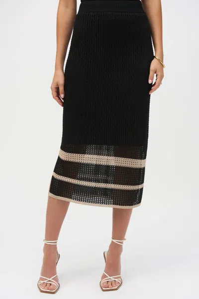 Joseph Ribkoff Open Weave Long Skirt In Black/vanilla