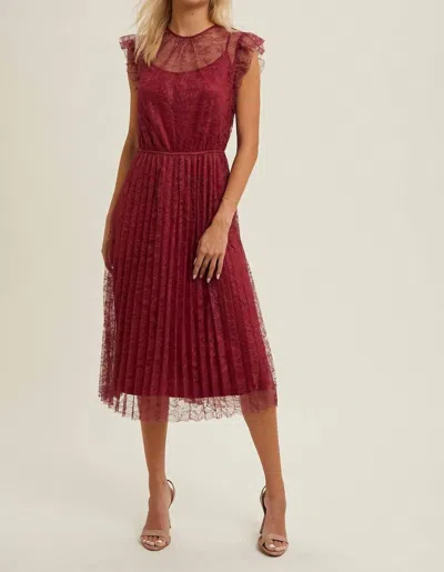 Wishlist Finnley Floral Lace Pleated Midi Dress In Wine