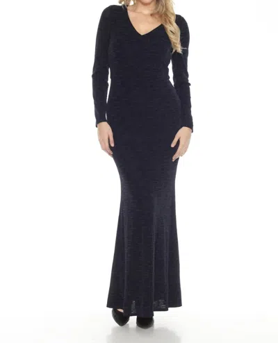 Joseph Ribkoff Shimmery V-neck Long Sleeve Evening Dress In Navy