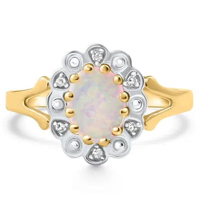 Pompeii3 Oval Opal & Diamond Yellow Gold Ring Size: 6.5