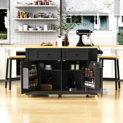 Streamdale Furniture Streamdale 48" Kitchen Island W/ Stools, Power, Storage, Drop Leaf