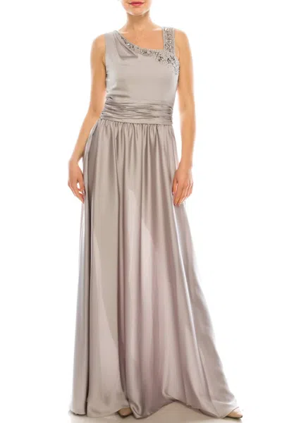 Decode 1.8 Beaded Asymmetrical Neckline Satin Dress In Silver