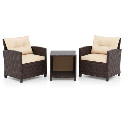 Hivvago 3 Piece Patio Sofa Set Wicker Chairs And Coffee Table With Storage-beige