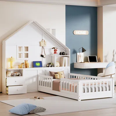 Streamdale Furniture Streamdale Twin House Bed: Window, Drawers, Shelves, Usb