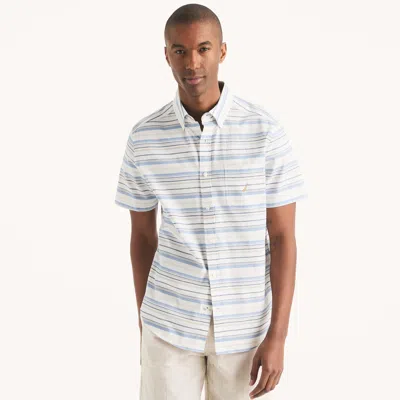 Nautica Mens Striped Short-sleeve Oxford Shirt In White