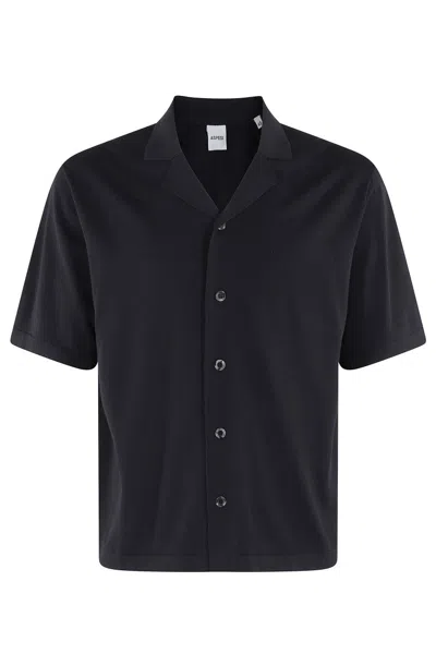 Aspesi Short-sleeved Cotton Knit Shirt With Pointed Collar