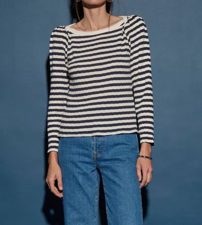 Nation Ltd Long Sleeve Envelope Neck Top In Pointelle Stripe In Black
