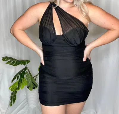 Le Lis Night Life One Shoulder Mesh Dress In Black