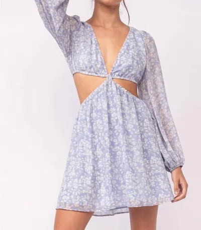 Sky To Moon Romantic Floral Plunge Cutout Dress In Chill Blue