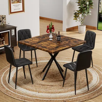 Streamdale Furniture Streamdale Square Faux Marble Dining Table Set For 4