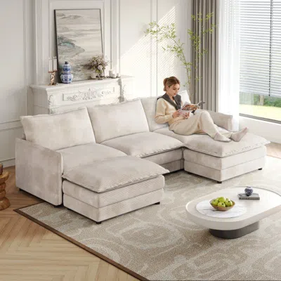 Streamdale Furniture Streamdale Corduroy 3-seater Cloud Couch With Footrests & Cushions