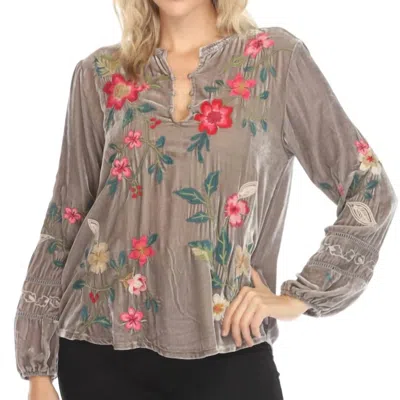 Johnny Was Rhoda Velvet Blouse In Storm Cloud