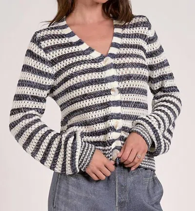 Elan Vnk Stripe Cardigan In Blue In Gray