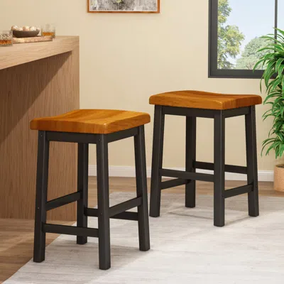 Streamdale Furniture Streamdale Denise Austin Toluca Walnut Saddle Counter Stool - Set Of 2