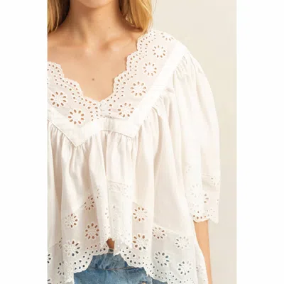 Hyfve V-neck Short Sleeve Eyelet Detail Top In Ivory