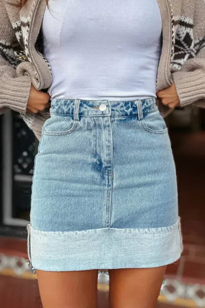 Le Lis Cuffed Denim Mini Skirt In Light Wash
