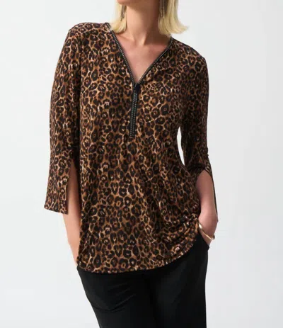 Joseph Ribkoff Animal Print 3/4 Split Sleeve Tunic In Beige/black