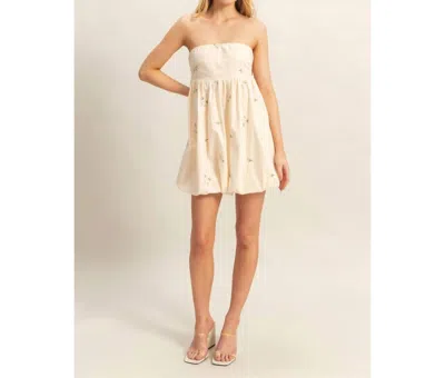 Hyfve Embroidery Strapless Bubble Hem Dress In Ivory