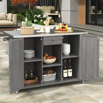 Streamdale Furniture Streamdale Outdoor Kitchen Island - Fir Wood, Stainless Top