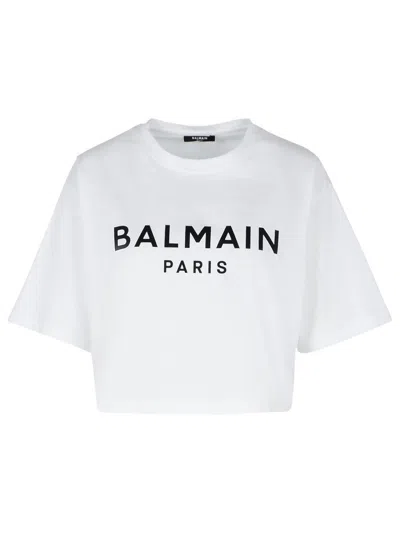 Balmain Logo Cotton Jersey Cropped T-shirt
