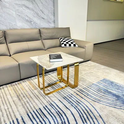 Streamdale Furniture Streamdale Rectangular End Table With Sintered Stone Top, Gold Metal Frame For Living Room