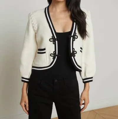 Shop L Agence Kaito Cardigan In Ivory/black