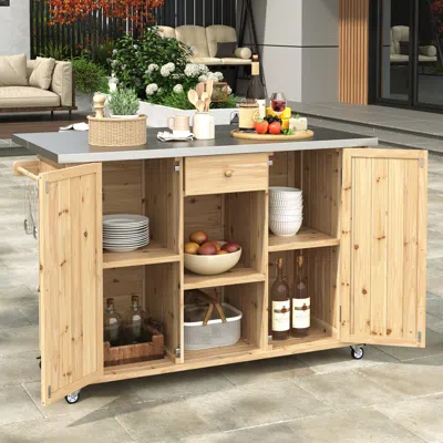 Streamdale Furniture Streamdale Outdoor Kitchen Island - Fir Wood, Stainless Top