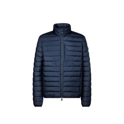 Save The Duck Functional Blue Jacket With Stand-up Collar And Double-slider Zip