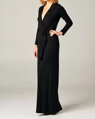 She + Sky Solid Stretch Long Sleeve Jumpsuit In Black