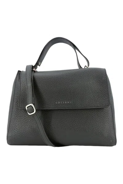 Orciani Leather Tote Bag Adjustable Strap In Black