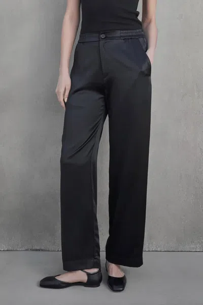 Velvet By Graham & Spencer Modesto Silk Charmeuse Wide Leg Pant In Black
