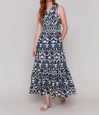 Charlie B Printed Sleeveless Cotton Maxi Dress In Navy