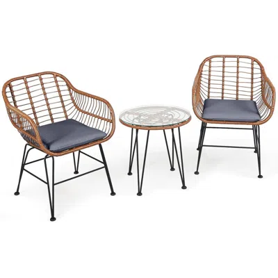 Hivvago 3 Pieces Patio Rattan Bistro Set With Cushion