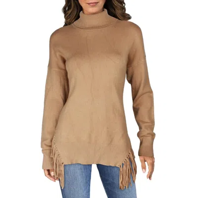 Stella + Lorenzo Womens Fringe Long Sleeve Turtleneck Sweater