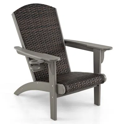 Hivvago Patio Adirondack Chair With Rattan Padded Seat And Hidden Cupholder