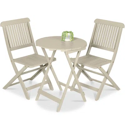 Best Choice Products 3-piece Acacia Wood Bistro Set, Folding Patio Furniture W/ 2 Chairs, Table - Cream