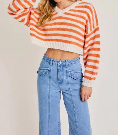 Le Lis V-neck Striped Sweater In Orange/ White