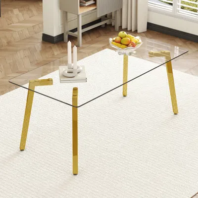 Streamdale Furniture Streamdale 71" Glass Dining Table - Gold Legs, Minimalist Style